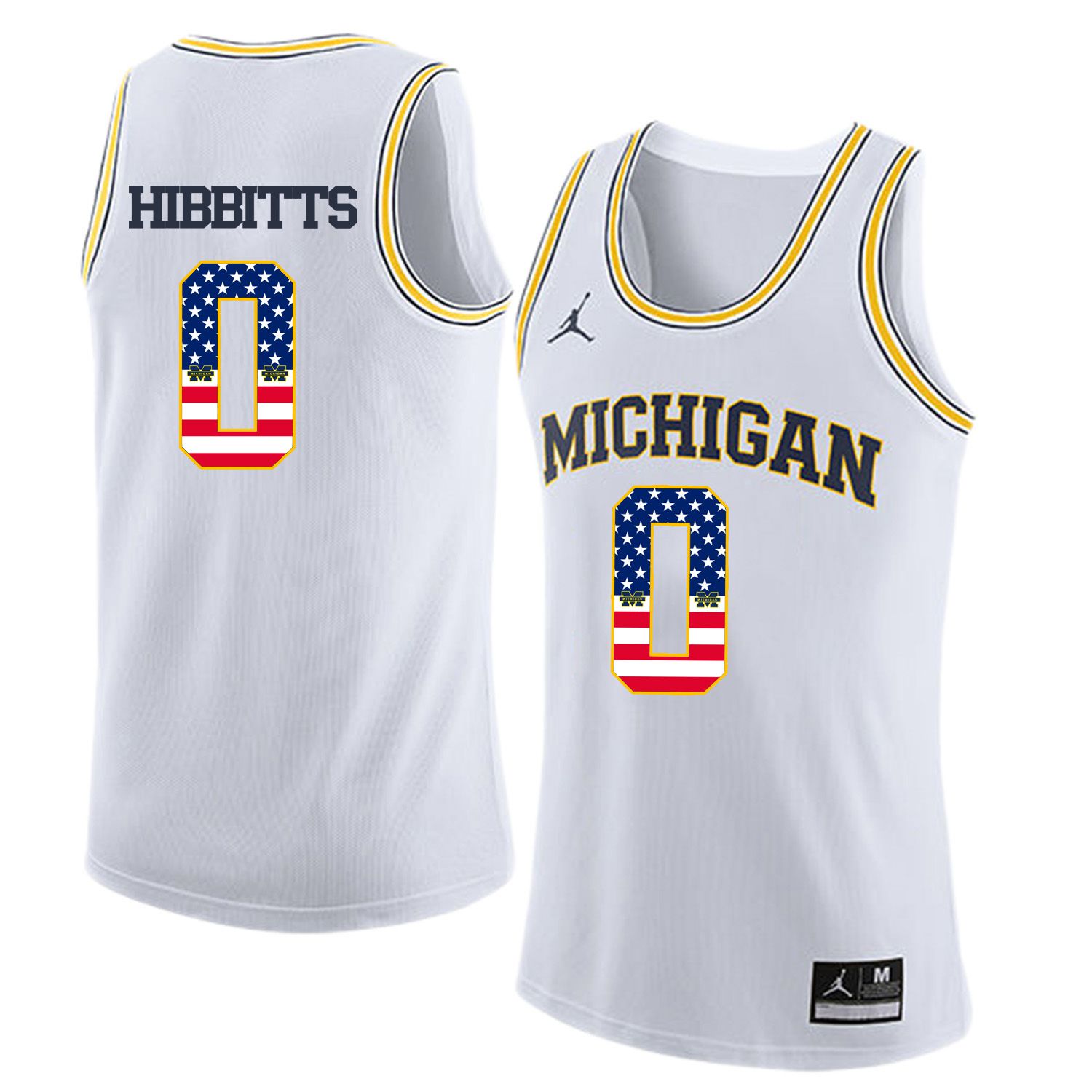 Men Jordan University of Michigan Basketball White #0 Hibbitts Flag Customized NCAA Jerseys->customized ncaa jersey->Custom Jersey